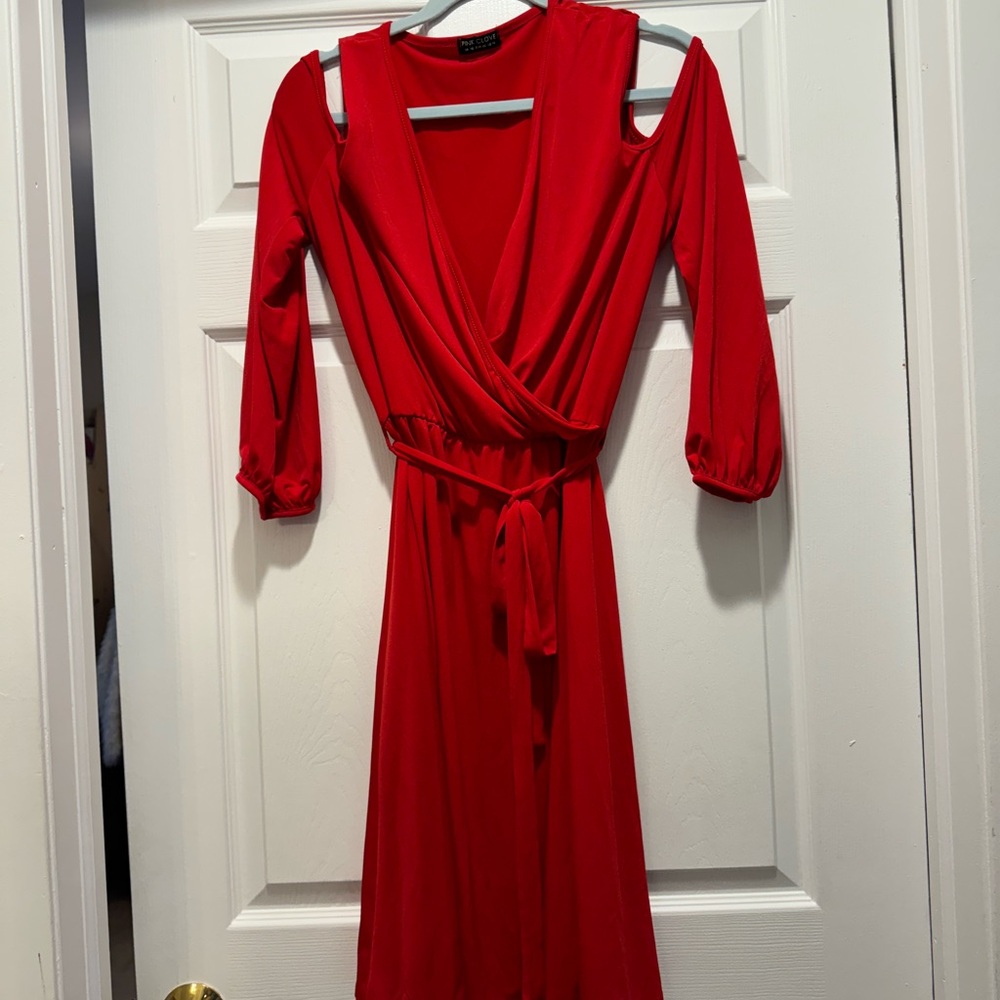 Pink Clove Vibrant Red Long Sleeve Dress
